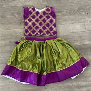 Indian traditional baby girl  Purple and Green silk dress 9-12 months
